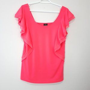WORTHINGTON Neon Pink Flare Cap Sleeve Shirt